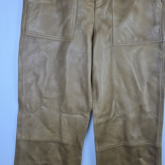 Zara Women's 100% Sheep Leather Camel Cargo Pants Straight Leg Size S - Picture 6 of 16